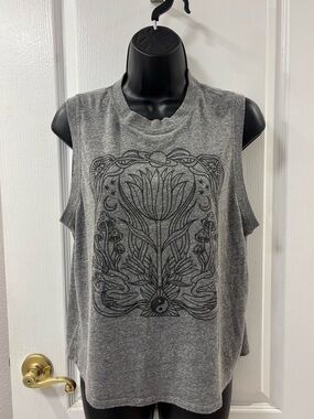 Spiritual Gangster Graphic Grey Muscle Tee with Celestial Print S